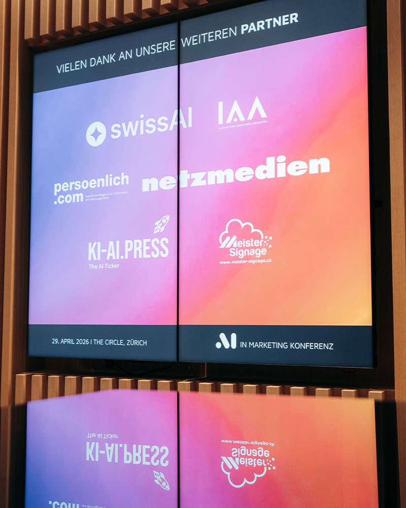 Partneranzeige der AI in Marketing Konferenz mit dem Logo von Meister Signage